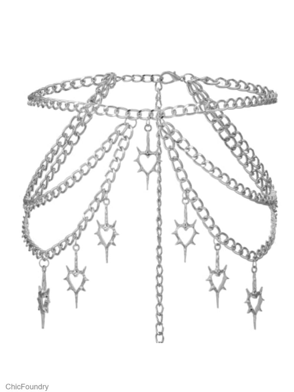 Goth Waist Chain Belt Adjustable 107cm Silver Punk Body Chain